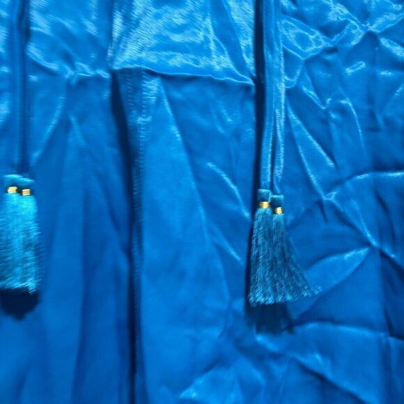 Johnny Was Calme Blouse Top Medium Royal Blue Satin Long Sleeve Tassel Tie Up - Picture 2 of 6